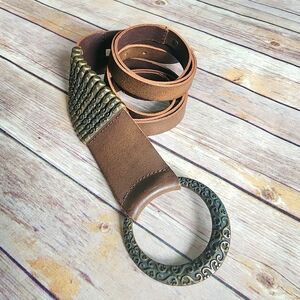 Lorena Antoniazzi Brown Leather Belt with Ornate Brass Ring